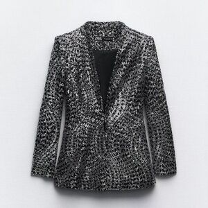 Zara Black and Silver Sequin Blazer and short set